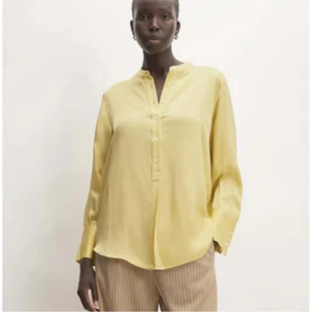 Everlane The Hammered Satin Popover Blouse Shirt Lightweight Viscose Yellow Sz 6